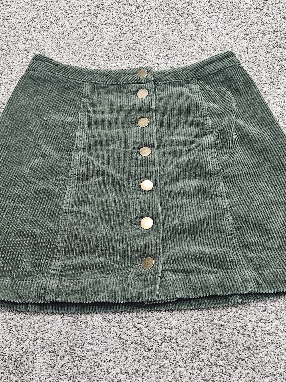 Timing Olive Green Corduroy Button-Front Mini Skirt 100% Cotton
